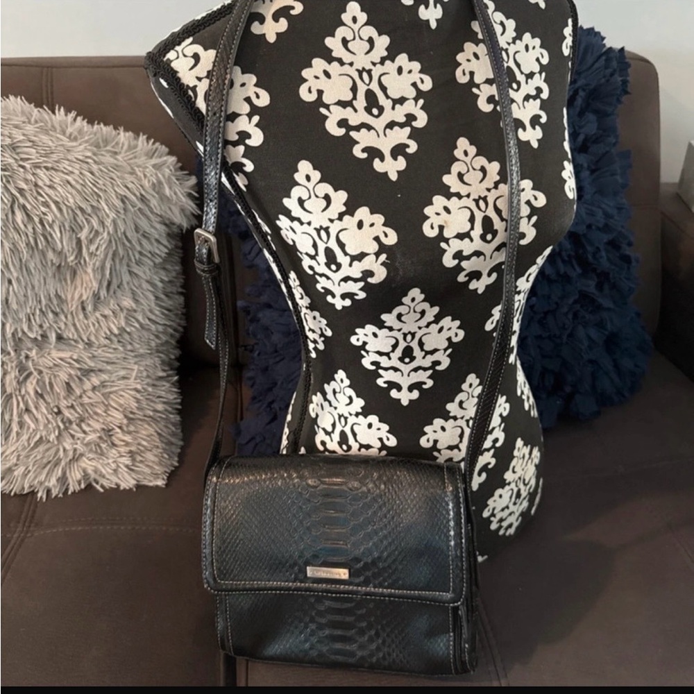 Liz Claiborne Black Faux-Snakeskin Crossbody Bag